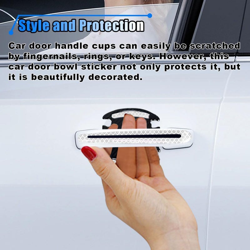 BDZMC 8PCS Reflective Car Handle Protector - Carbon Fiber Door Guard, Anti-Scratches Paint Guard, Self-Adhesive (White) - Image 5